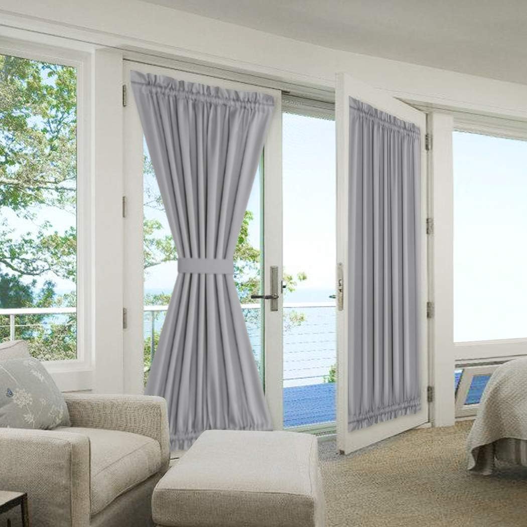 H.VERSAILTEX Grey French Door Curtains 72 Inches Long - Blackout Patio Door/Glass Door Curtain Panels for Privacy (2 Pieces, W52 x L72-Inch, Grey)