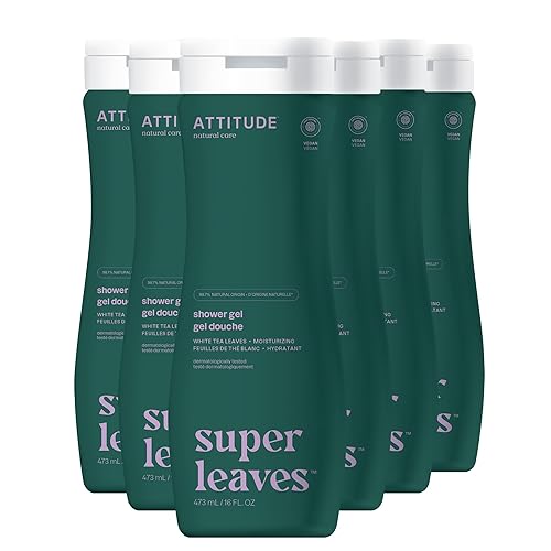 ATTITUDE Gel de baño verificado por EWG, ingredientes a base de plantas y minerales, jabón de ducha vegano y libre de crueldad, hojas de té blanco,
