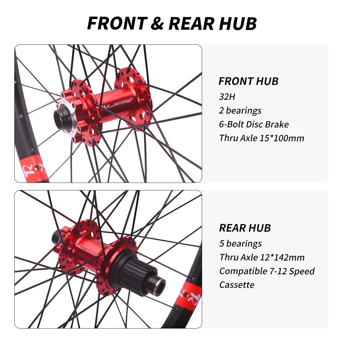 MTB Laufradsatz 26/27.5/29Zoll Steckachse Fahrradrad Scheibenbremse MS-Nabe | 15x100/12x142mm Mountainbike Vorder- Und Hinterrad Aluminium Felgen Mit 7-12 Gang