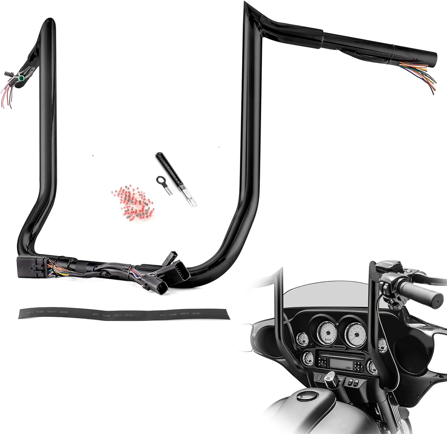 Wsays 14" Pre-Wired Bagger Handlebar Meathook Bar Compatible with Harley Street Glide Electra Glide Ultra Limited 2008-2013 Black