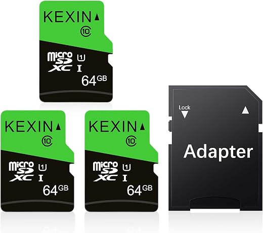 KEXIN 64GB Micro SD Card 3 Pack with SD Adapter, microSDXC UHS-I C10 U1 Memory Card, 85MB/s Read 30MB/s Write, Full HD Hig...