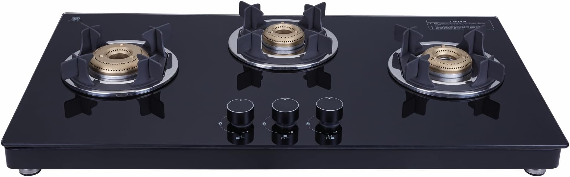 Elica Slimmest 3 Burner Auto Ignition Gas Stove with Double Drip Tray and Forged Brass Burners (773 CT VETRO (TKN CROWN DT AI))