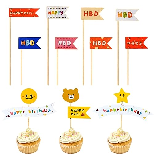 11-Piece Colorful Paper Happy Birthday Cake Toppers - Star and Smiley Face Decorations for Cakes and Cupcakes