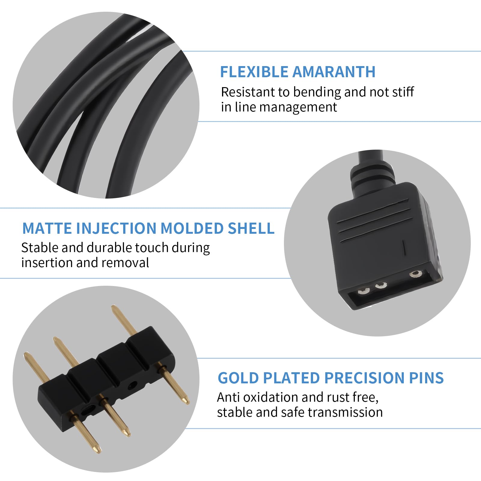 2 Pièces Câble Répartiteur ARGB 5V 3 Pin 1 vers 4, 30 cm Hub ARGB Adaptateur RGB, Connecteurs Mâles, Compatible Cartes Mères ASUS MSI Gigabyte, Extension pour Ventilateurs LED Adressables et Bandes