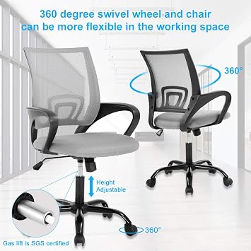 Ergonomic Mid Back Mesh Office Chair with Lumbar Support - Adjustable Computer Task Rolling Swivel Desk Chair - Pink with Arms for Working & Meeting