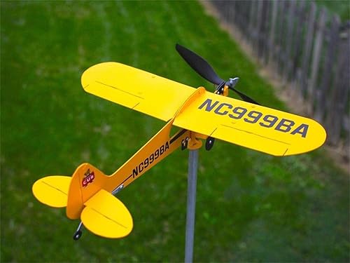 Miniatura 2 de Piper J3 Cub Airplane Weathervane - Aeronave giratoria de metal para avión 2023, veleta de avión hecha a mano, molino de viento, decoración de