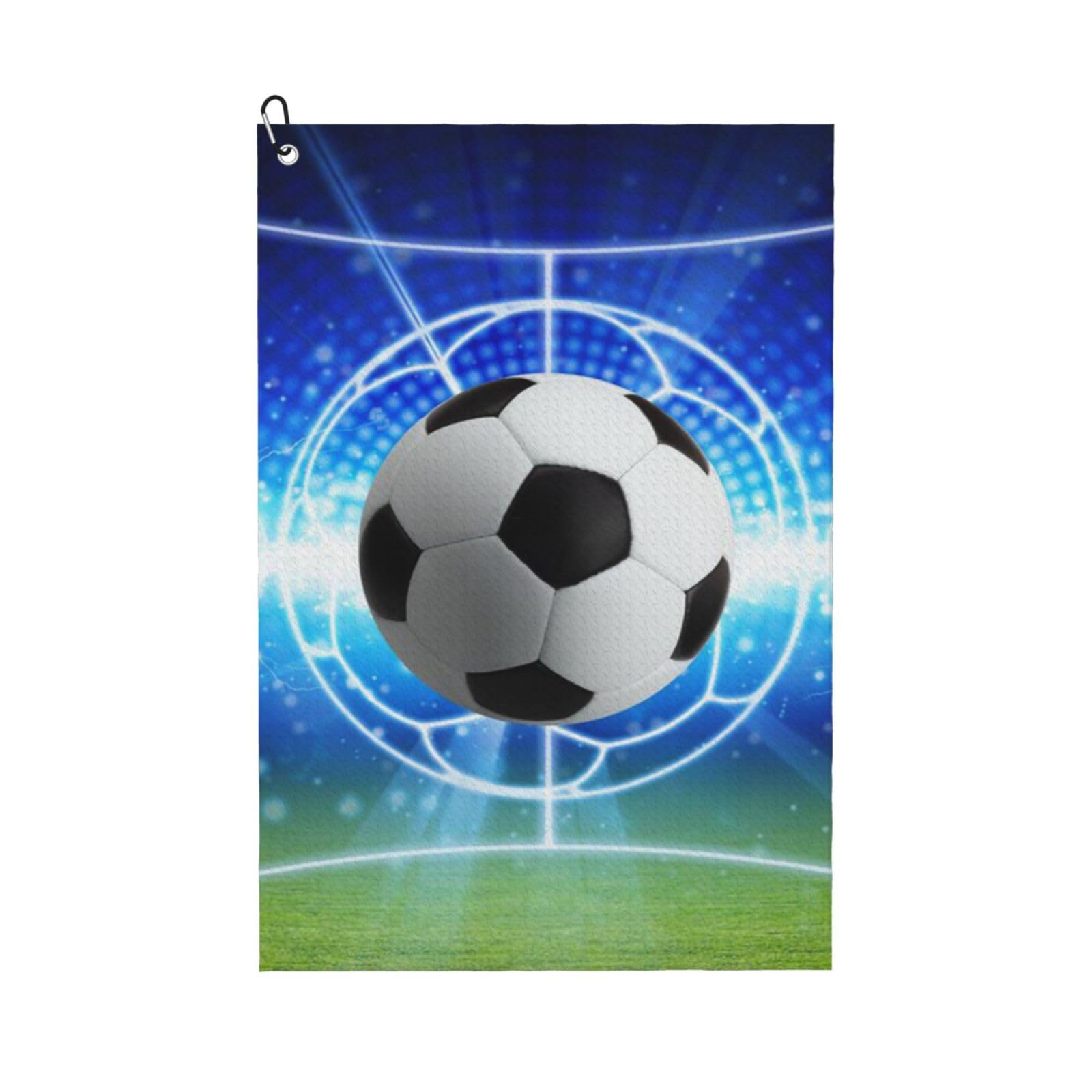 Hnnkloy Soccer Ball Glitter Football Field, 16x24 in Portable Waffle Golf Towels with Carabiner Clip for Golf Bag