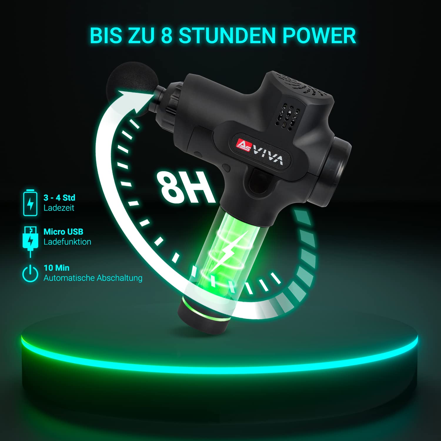 AsVIVA MGN1 Physiovibe Pro | Massagepistole & Massage Gun mit Wärmekopf, 7 Massageköpfen, austauschbarem Akku (2400 mAh) & USB-Ladefunktion