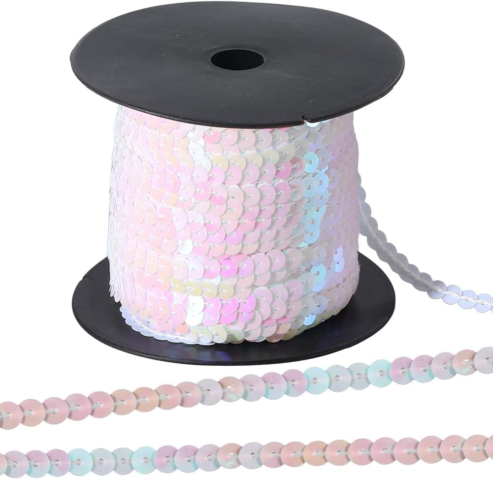 100 Yards 6MM Light Purple Sequin Trim Sequins Beaded Strip Trim Ribbon Flat Spangle Metallic Glitter Paillette String Bulk Roll for Sewing Making Clothes Dresses Costume Crafts Home Decor