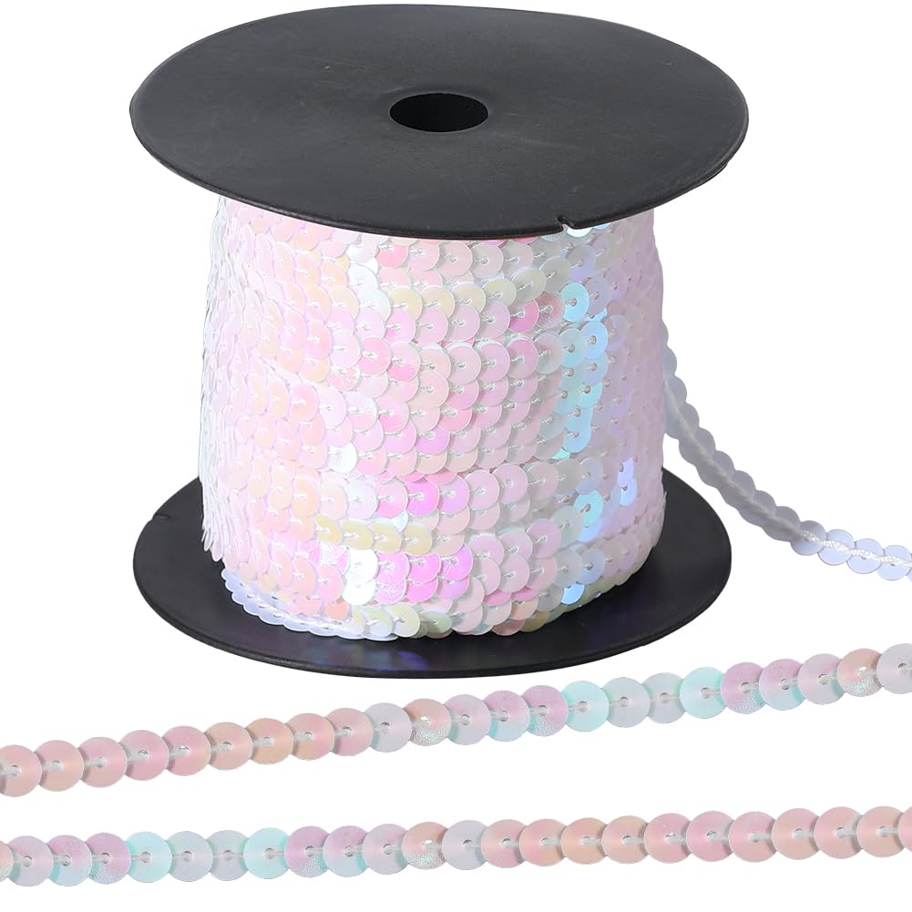 100 iarda di Nastro di Paillettes Piatte Bianche Da 6mm Strisce Decorative con Glitter Rocchetto di Paillettes Tessuto di Paillettes In Plastica Scintillante per Cucire Realizzare Vestiti Ab