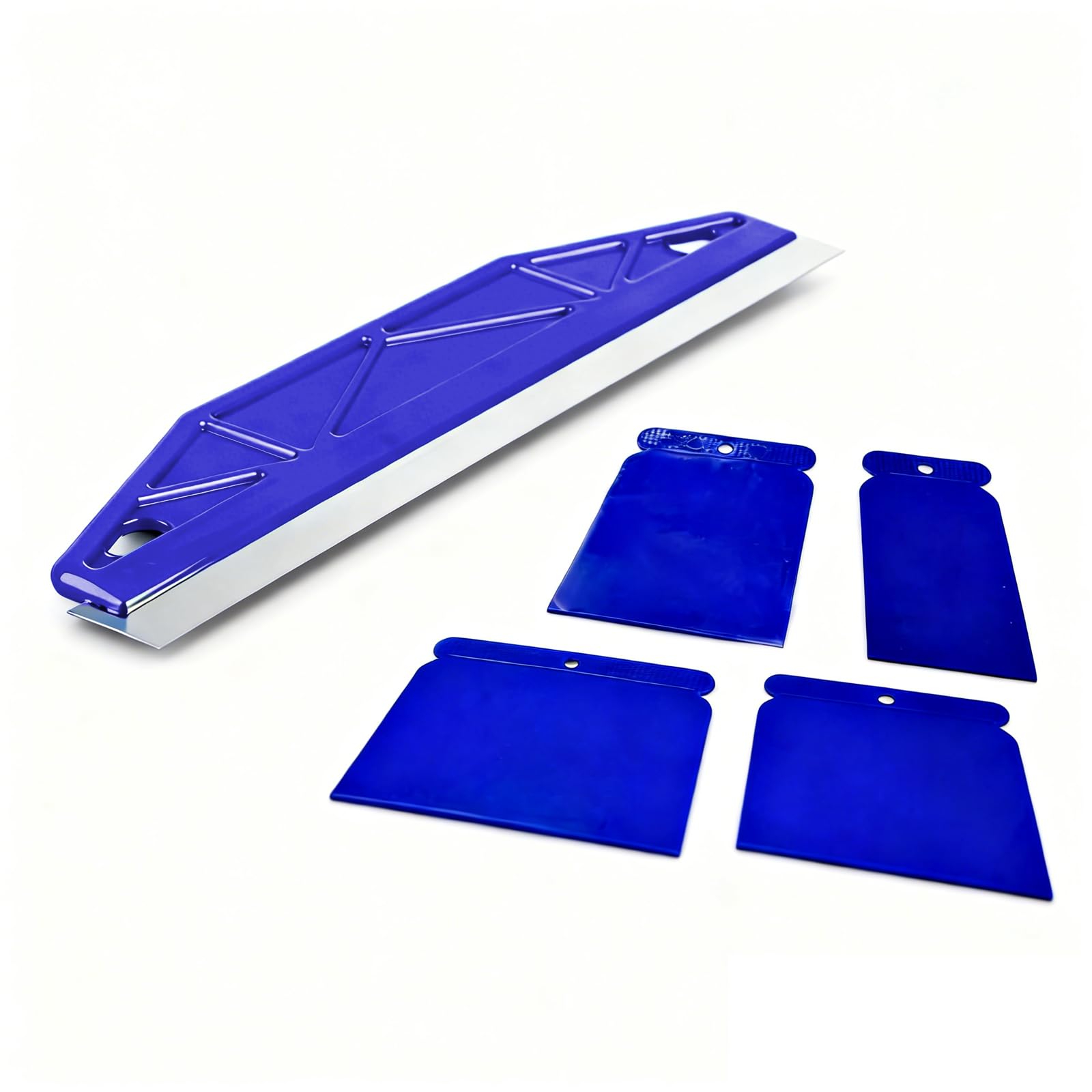 12-Inch Stainless Steel Paint Edger Tool, 4 Scrapers, Cutting in Tools for Painting, Paint Shield for Cutting in, Wallpaper Scraper Painting Tools for Repairing Walls Ceilings Baseboards (Blue, 1+4)