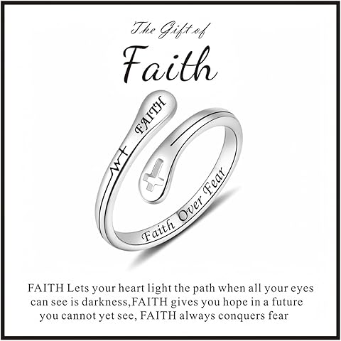 Sterling Silver Just Breathe Ring for Women - Adjustable Faith Hope Love Rings - En...