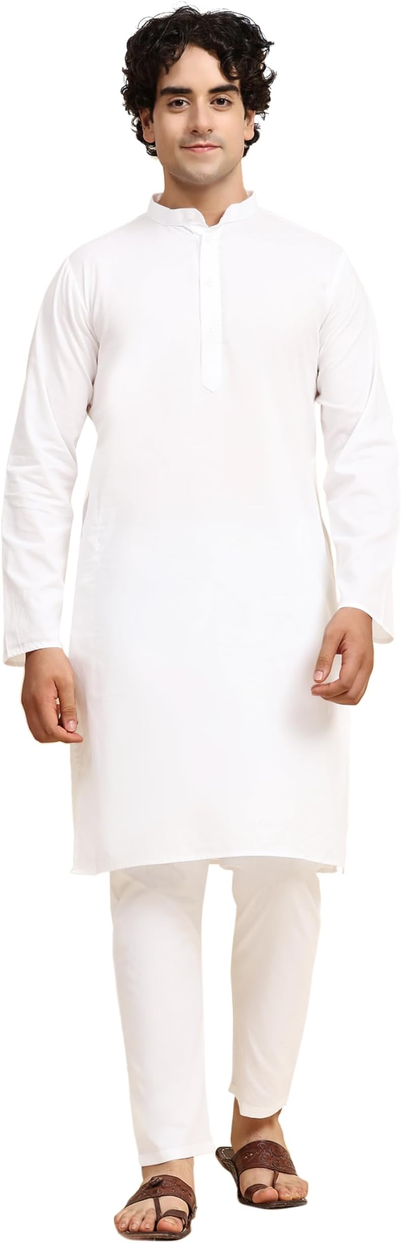 SKAVIJ Men's Tunic Cotton Kurta Pajama Indian Yoga Casual Dress Set