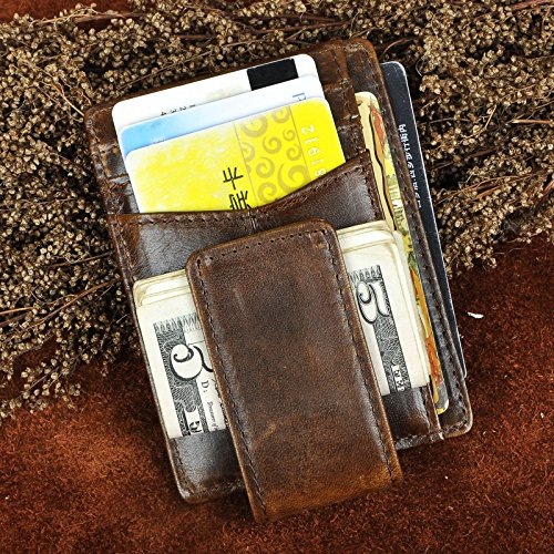 Le'aokuu RFID Leather Minimalist Slim Wallet Front Pocket Card Case Money Clip2