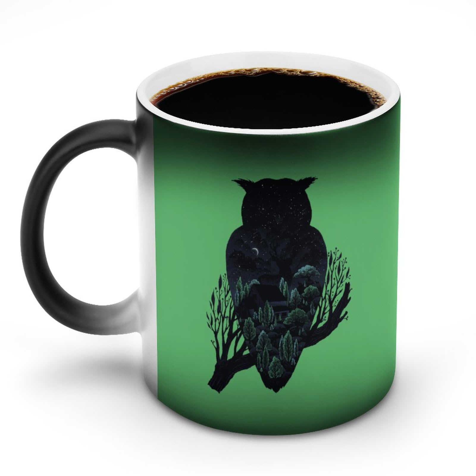 Owl Scape Cute Graphic Coffee Cup with Handle Hot Changing Ceramic Travel Mug for Home Office