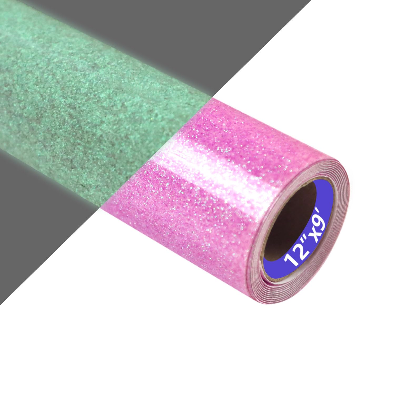 HTVVETUR Glitter Lilac Heat Transfer Vinyl, Glow in The Dark Light Purple HTV Vinyl Roll 12" x 9ft, Easy to Cut &amp; Weed for Heat Press DIY Craft
