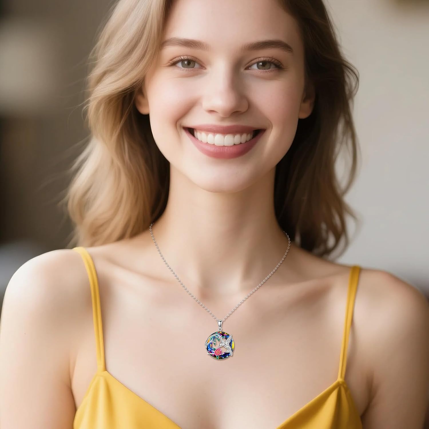 925 Sterling Silver Hummingbird Flower Necklace for Women, Colorful Crystal Hummingbird Pendant Necklace, Bird Jewelry Gift, Anniversary Birthday for Girlfriend Wife Mom 18+2 Inch - Image 3