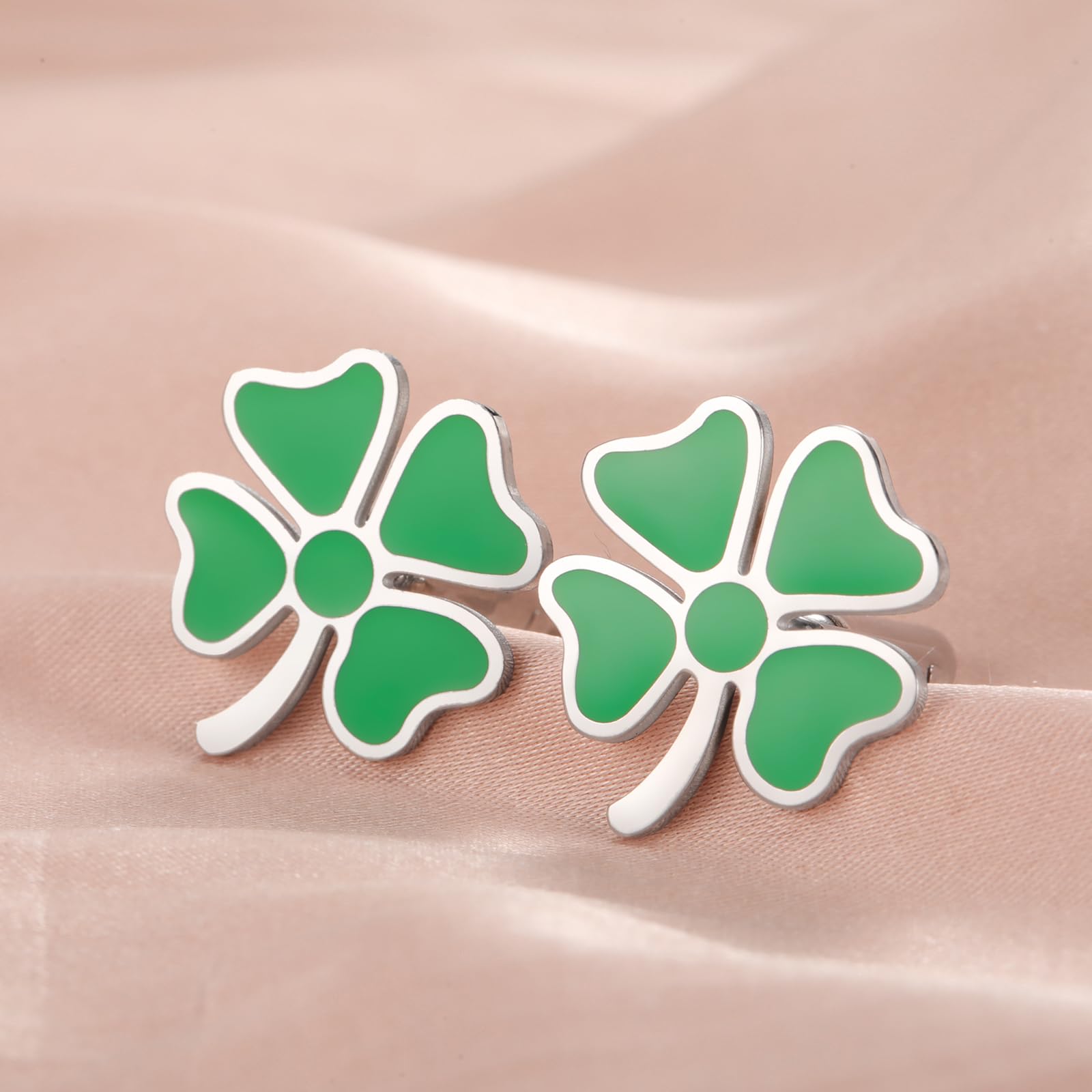 Gemelli da uomo a forma di quadrifoglio, in acciaio inox, con trifoglio verde, trifoglio, irlandese, irlandese, portafortuna, gemelli per camicie da matrimonio