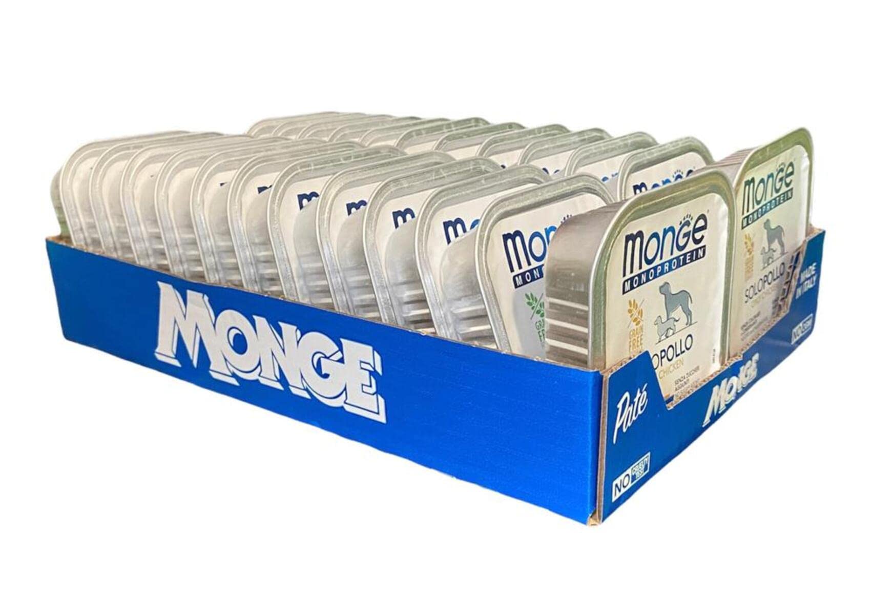 Monge Monoprotein Cibo umido per Cane solo Pollo, naturalmente senza coloranti, conservanti e zuccheri aggiunti. Confezione da 24 vaschette (1 = 150gr.)