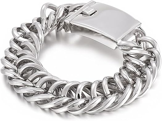 Qiaonitu 20mm Heavy Punk Men Women Stainless Steel Bike Biker Bracelet Bangle Rock Double Curb Cuban Chain Bracelets Wristband Jewelry Polished