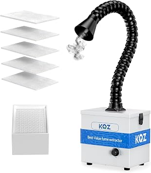 KQZ 100W Solder Fume Extractor with H13 HEPA Filter, 180-210m3/h Strong Suction Low Noise Solder Smoke Absorber with 5PCS Filter for 5W 10W Laser Cutter Engraver DIY Welding 3D Printing Nail Salon