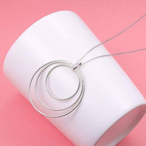Miniatura 4 de Collar largo de cadena de plata de ley S925 con dije grande para mujeres y niñas, Plata de ley