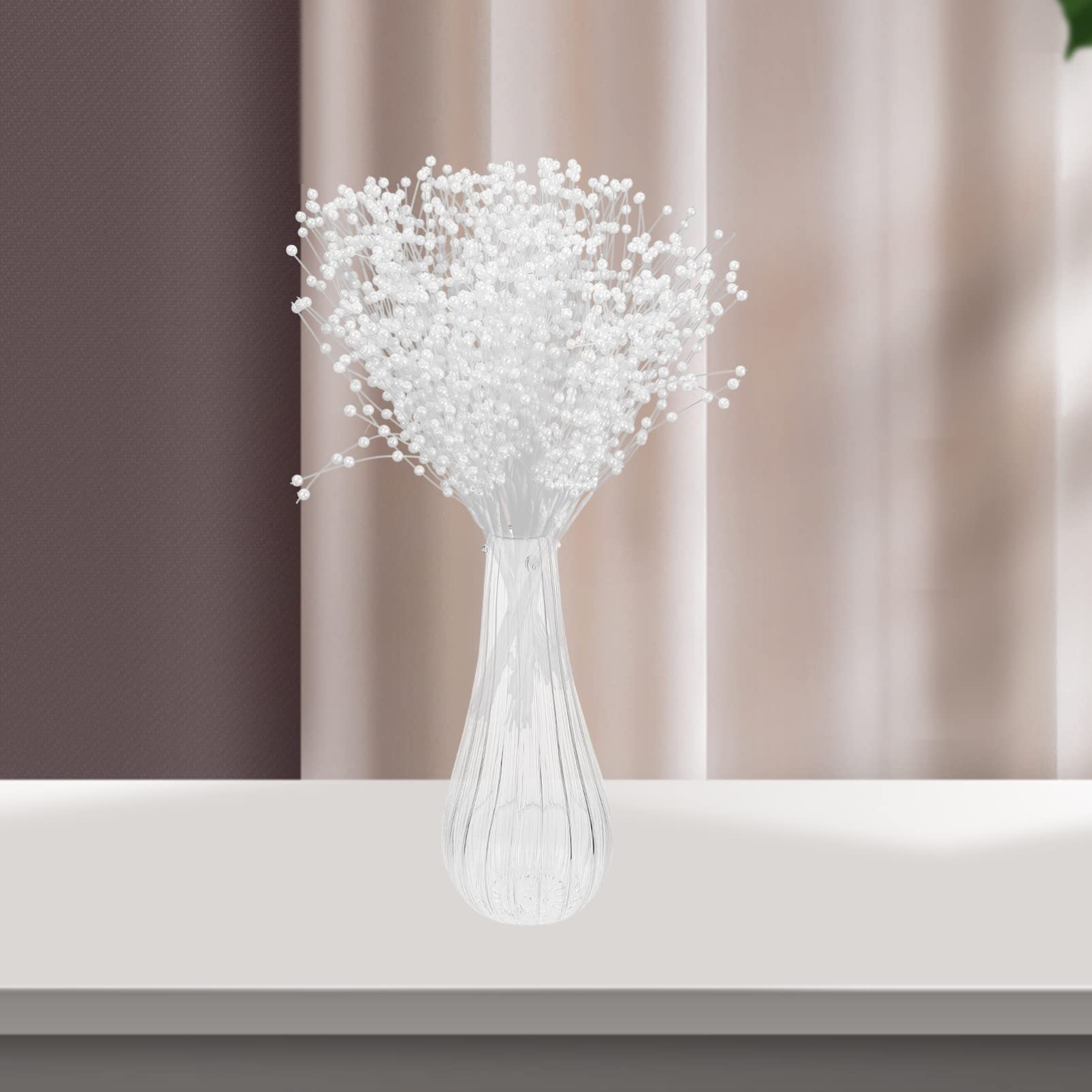 HOMSFOU 3 Set Perle di Fiori di Perle Perline Perle per Matrimonio Decorazioni Floreali Artificiali Ghirlande di Perle Bouquet Steli di Bacche di Perle Plastica Bianco 100 Pezzi*3