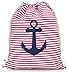Turnbeutel Damen Anker Baumwolle Sportbeutel Sporttasche Gymsack Hipster Beutel Gymbag im Maritim-Look schwarz blau rosa pink rot von ESTABLISHED SEVENTY9, Farbe:Anker Dunkelblau Pink Gestreift