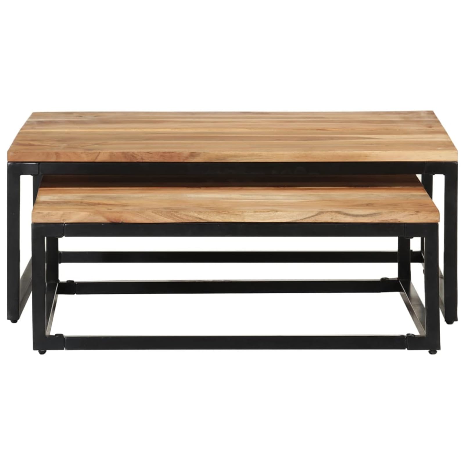 Homgoday Lot de 2 tables basses gigognes en bois d'acacia massif pour salon, salle de réception d'invités, chambre à coucher et mobilier de bureau