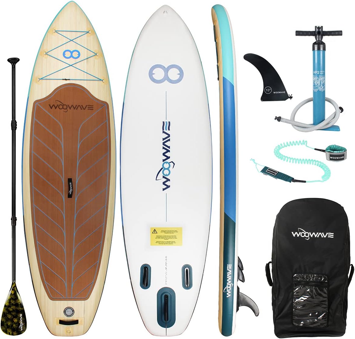 WOOWAVE Inflatable Stand Up Paddle Board 10'2×34"×6" Stable Wide Non-Slip SUP Paddleboard with Durable Accessories Including Pump, 3 Piece Adjustable Paddle, Sup Leash for Adult and Youth