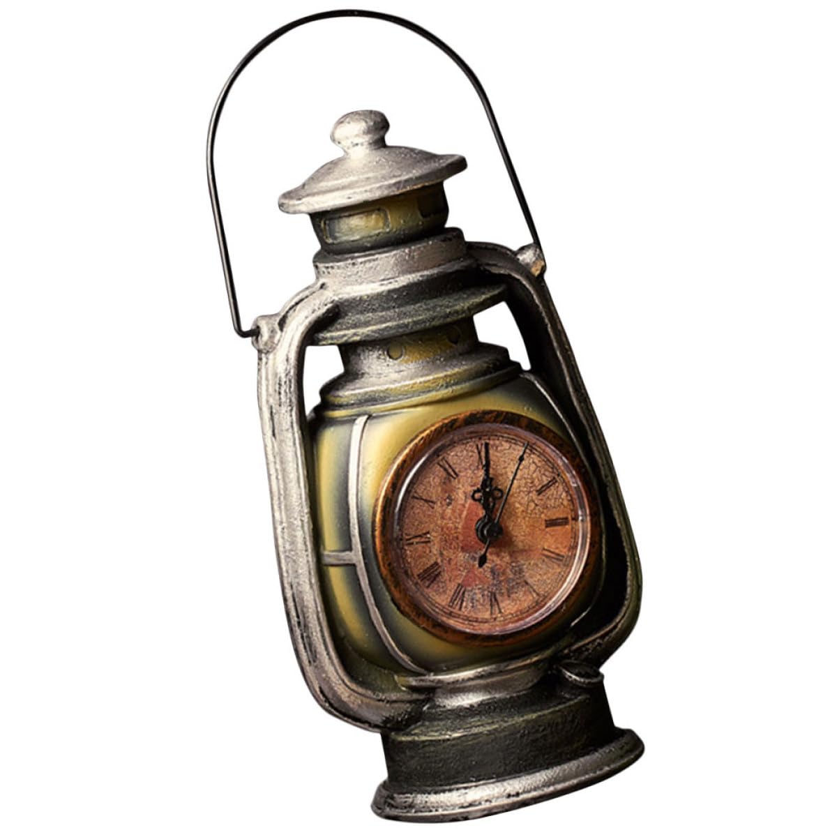 Reloj de Escritorio Retro y Reloj Vintage de Resina con Forma de Lámpara de Queroseno Antigua