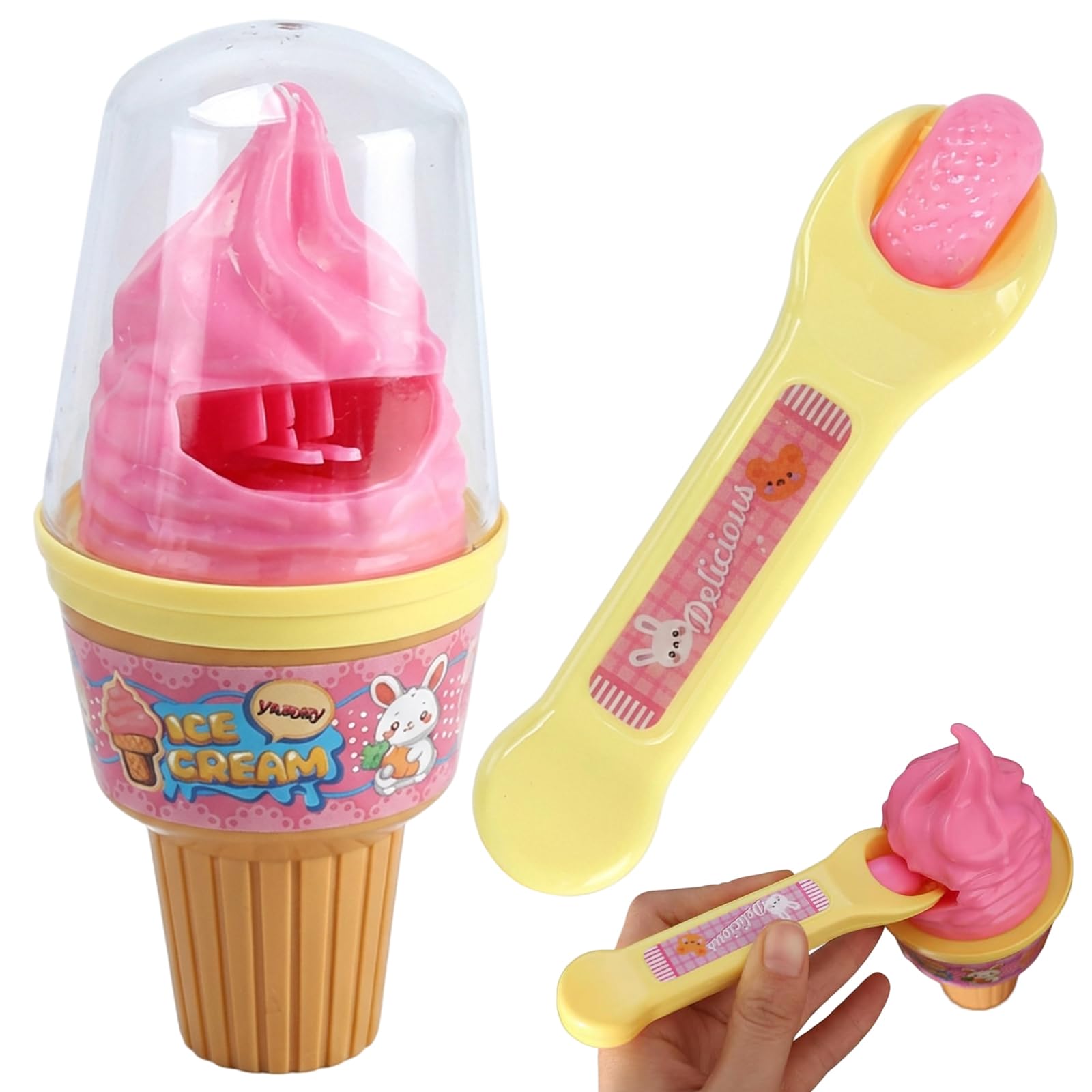 Ginwrek Simulation Ice Cream Pudding Pretend Play Toy, Safe Plastic Doll Food With Spoon for Role Play Easter Basket Fillers