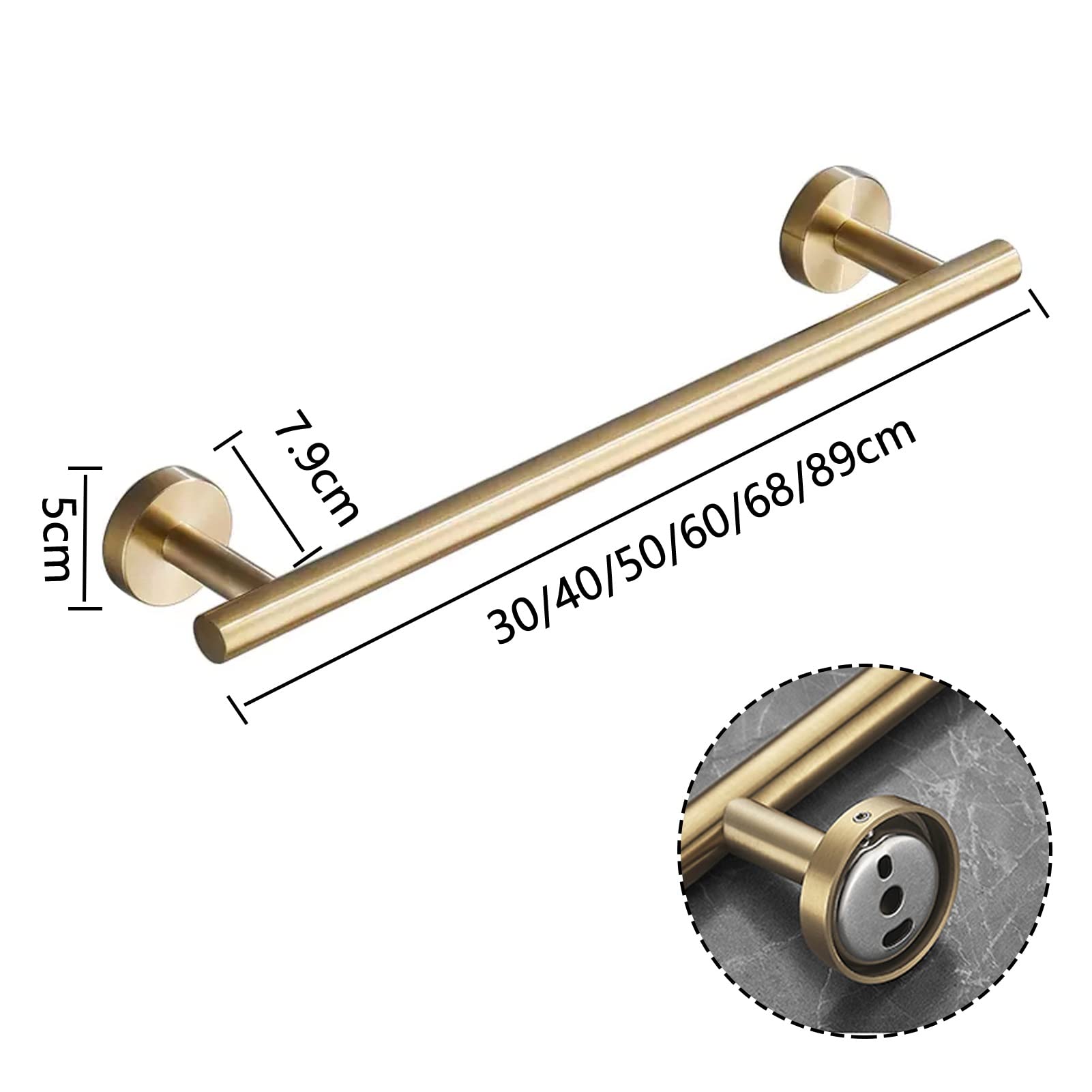 Portasciugamani Singolo, Portasciugamani Rotondo in Acciaio Inossidabile SUS 304, Portasciugamani A Parete, Portasciugamani Dorato per Cucina Bagno, 30cm-89cm Opzionale (Dimensioni : 50cm)