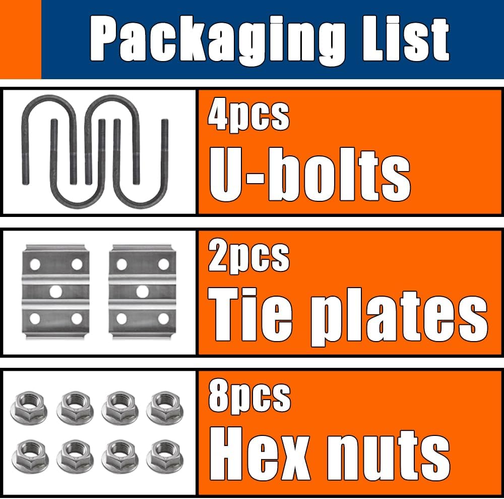 RV MURTS Trailer U Bolt Kit for 3,500 to 7,000 lbs Boat Trailer Axle(2-3/8" Round Axle, 1/2” Diameter, 2" Thread Pitch), 4 Leaf Springs Tandem Suspension Kit Parts, Dexter Type Spindle Accessories.