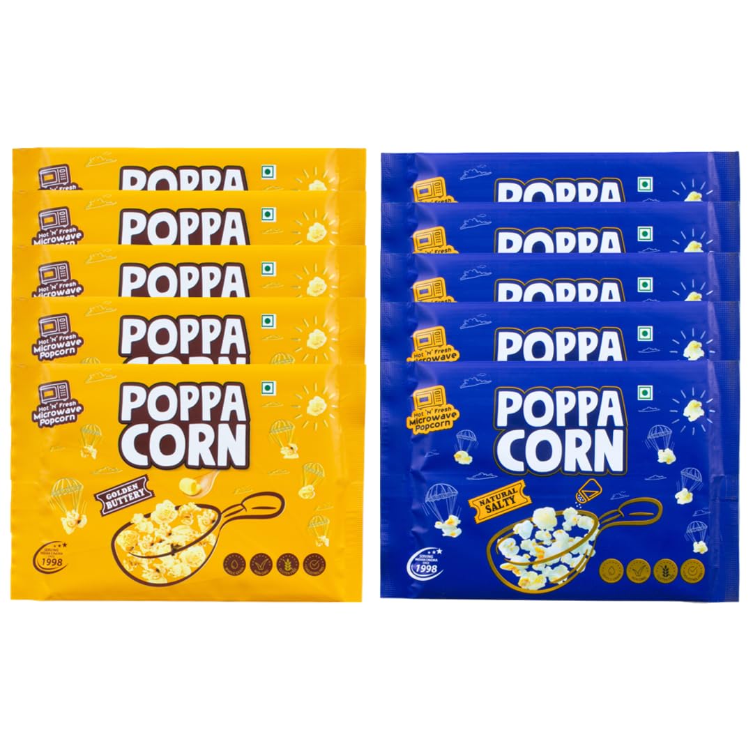 POPPACORN Microwave Popcorn 100gx5 Pouches Golden Buttery & 100gx5 Pouches Natural Salty, 1 Kg Pack of 10-picture-13