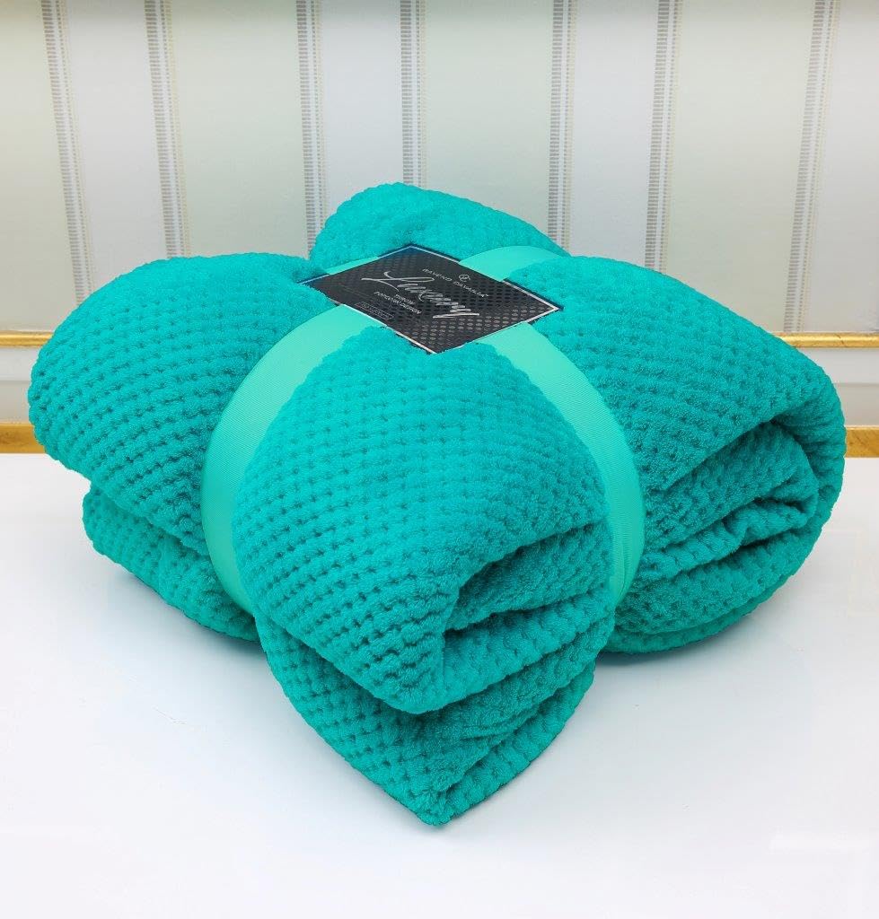 Luxury Popcorn Waffle Fleece Throw Blanket – Super Soft Warm Cosy Sofa & Bed Blanket | Extra Large Travel Throw | Modern Textured Design Home Décor Blanket (Teal, Single)