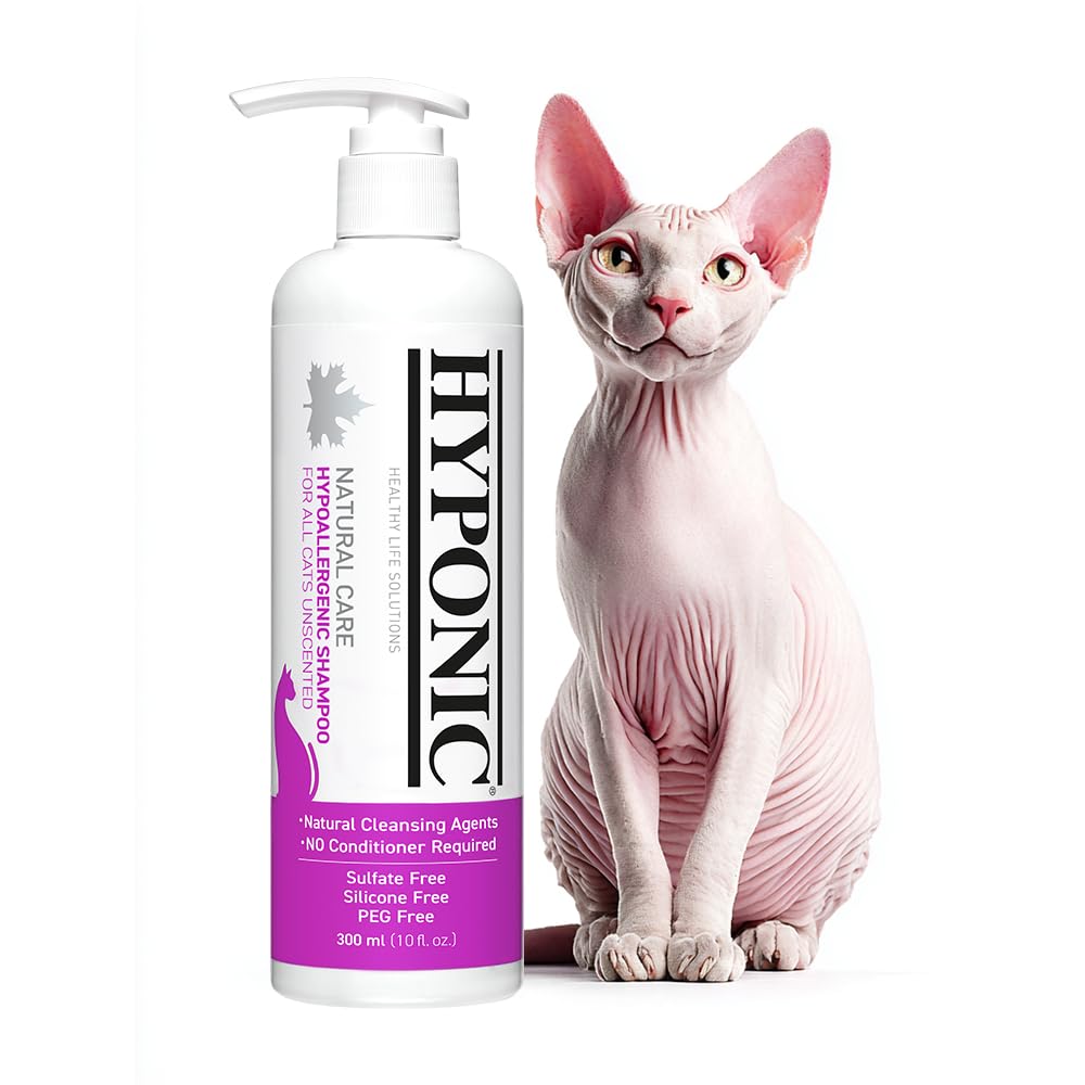 HYPONIC Champú de Terapia Natural hipoalergénico, sin Perfume para Todos los Gatos | No Requiere acondicionador | Sin sulfatos ni parabenos 10.14 oz (300 ml)