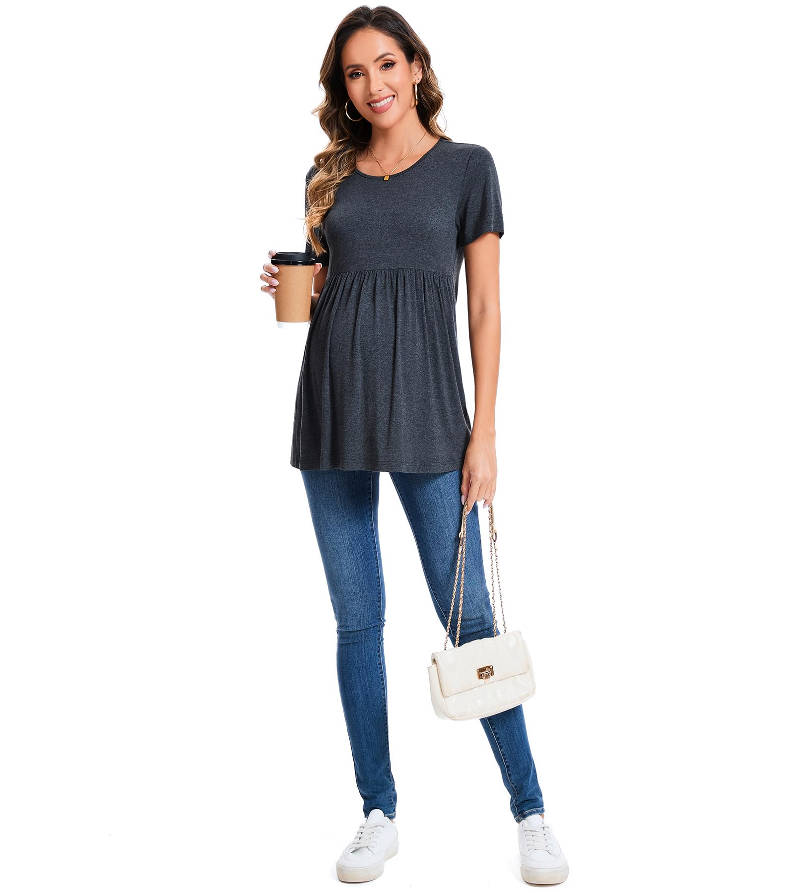 Tops de Maternidad para Embarazo de Verano de Manga Corta Ropa Cómoda para Mujeres Embarazadas