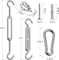 Vista 3 de Kit de accesorios para toldo de 6 pulgadas, juego de 84 piezas de accesorios de montaje de vela de acero inoxidable con 48 pies (12 pies x 4) cables