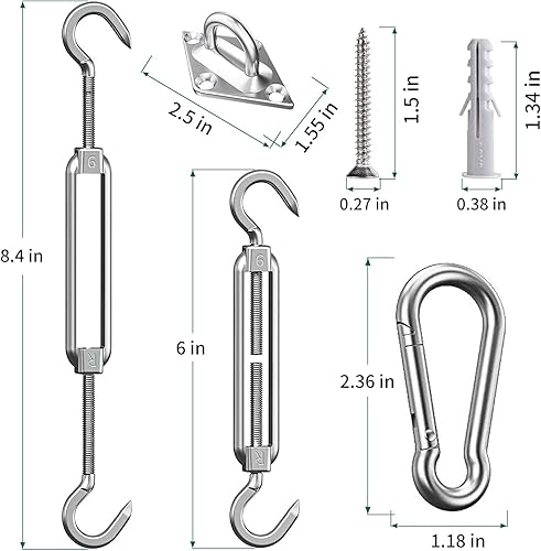 Miniatura 3 de Kit de accesorios para toldo de 6 pulgadas, juego de 84 piezas de accesorios de montaje de vela de acero inoxidable con 48 pies (12 pies x 4) cables