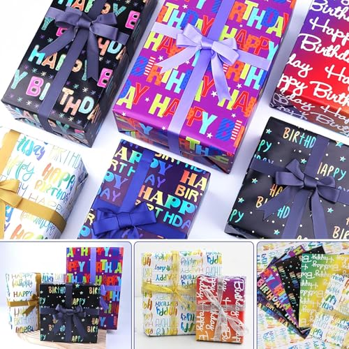 6 Sheets Wrapping Paper,Cydaluya 70x50cm Birthday Wrapping Paper,Recyclable Gift Wrap,Birthday Gift Wrapping Pape with Gradient Multi-color Perfect for Boy Men Girl Women - Image 5