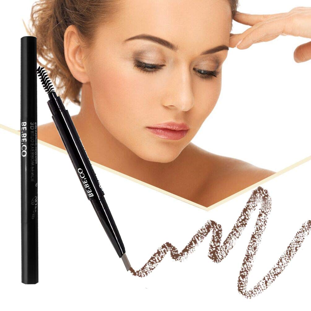 Long Lasting Sweat Proof Smudge Proof Eyebrow Pencil Waterproof Brow Liner Drawing Eye Brow with Brush Automatic Makeup Cosmetic Tool (Light Brown)