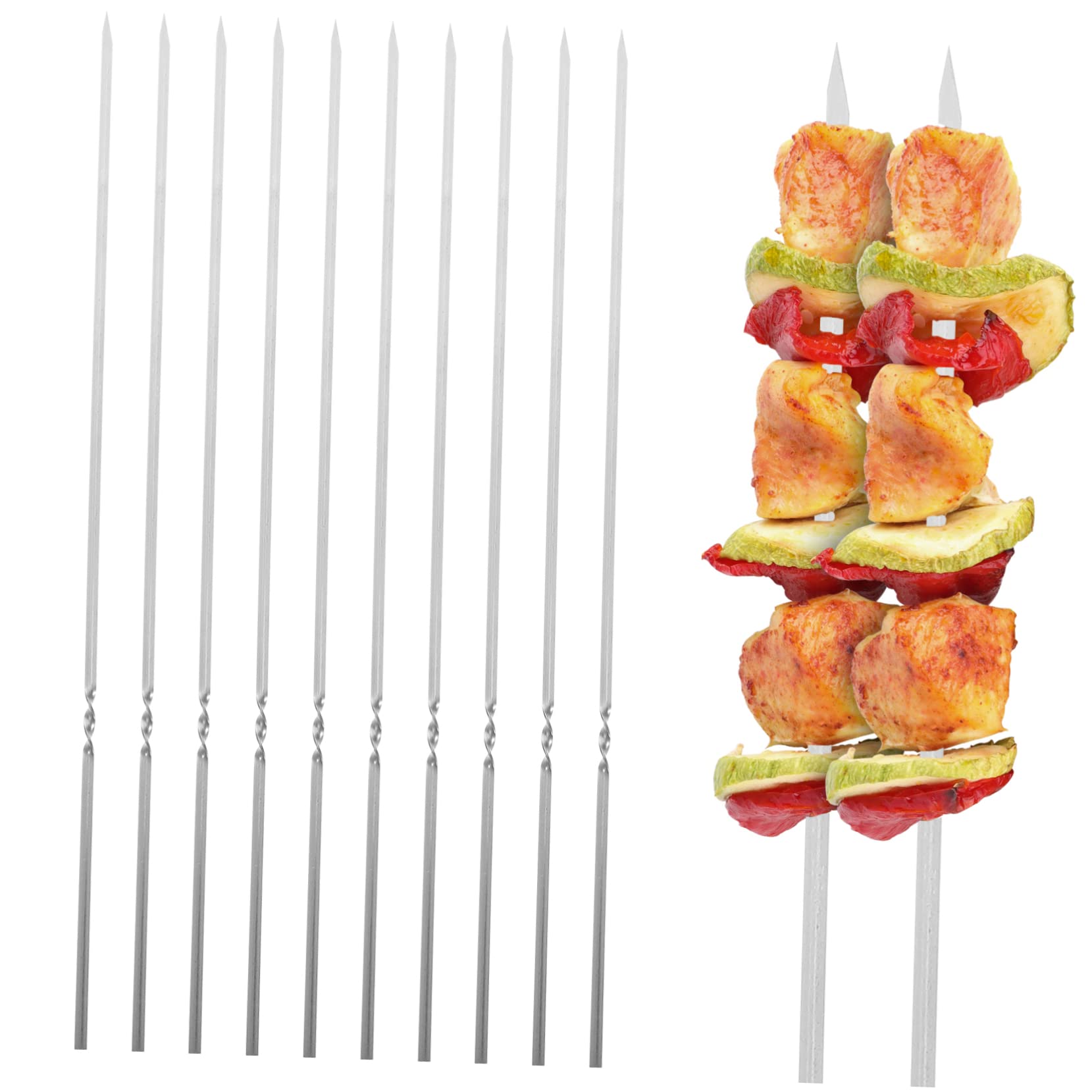 Brochetas Planas para Carne de Acero Inoxidable, 1 Juego | Tubo de Almacenamiento, Reutilizables, Antideslizantes y Fáciles de Llevar, para Verduras y Carne