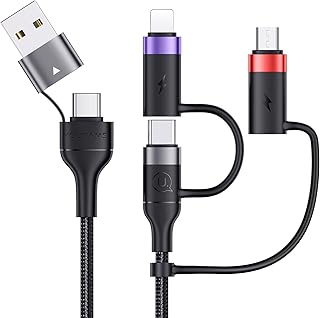 YOUSAMS PD 60W USB C Multi Fast Charging Cable Nylon Braided Cord 5-in-1 3A USB/C to Type C/Micro/Phone Fast Sync Charger Adapter Compatible with Laptop/Tablet/Phone (4FT, Grey)