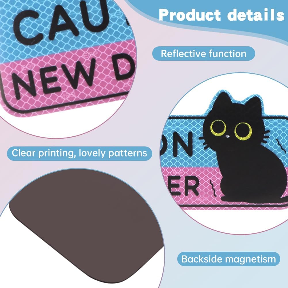 4pcs Black Cat New Driver Car Magnet Sticker Safety Sign,Newbie Cat Reflective Magnetic Car Stickers Driver Magnet,New-Driver Reusable Magnets-Stickers for Bumper Safety Sign - Image 6