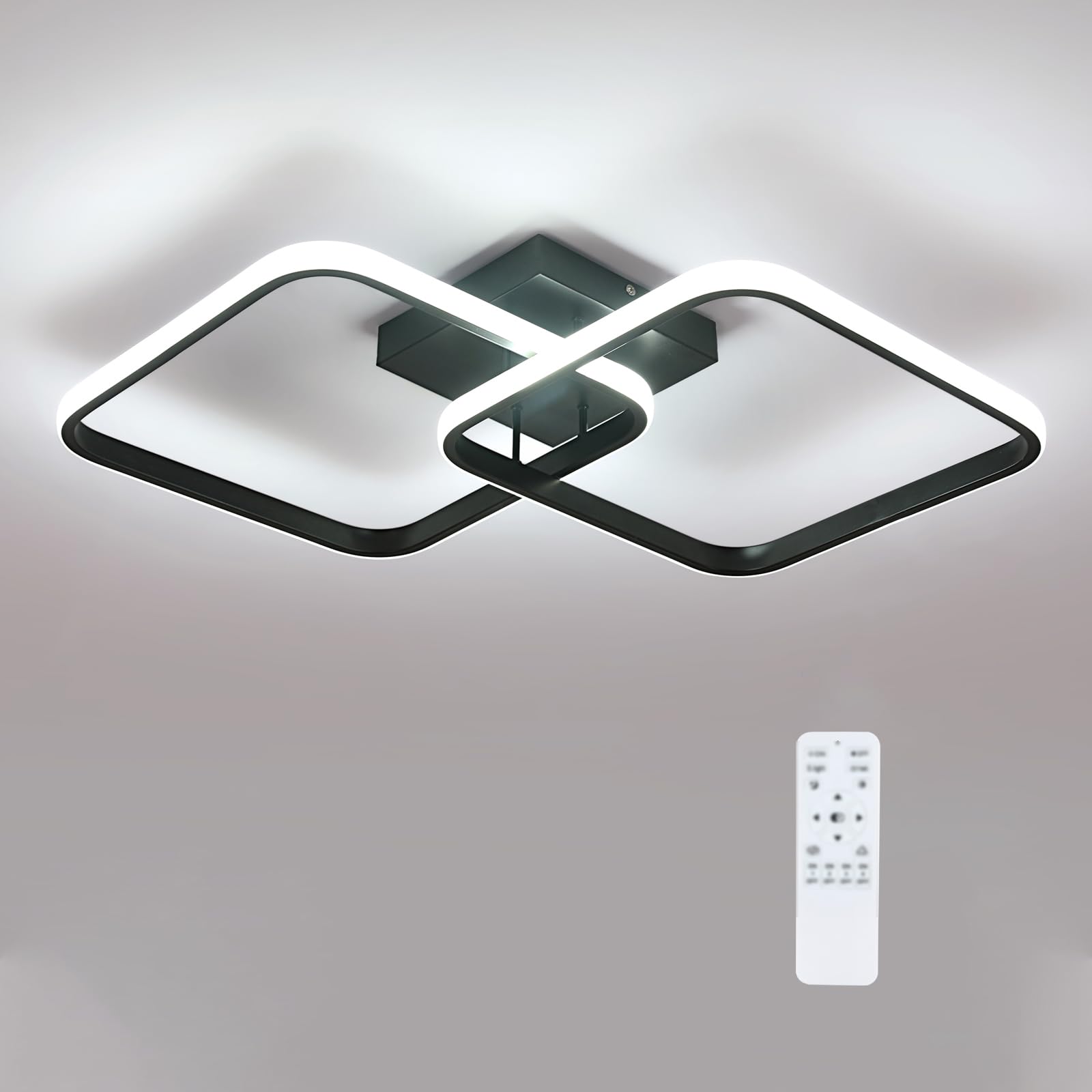 Toolight Lampara Led techo salon, Plafon Led Regulable 50W, Blanco Cálido a Frío 3000K-6500K, Luz de Techo Moderno para Sala de estar, Dormitorio, Habitación infantil(59x37x10cm), Negro
