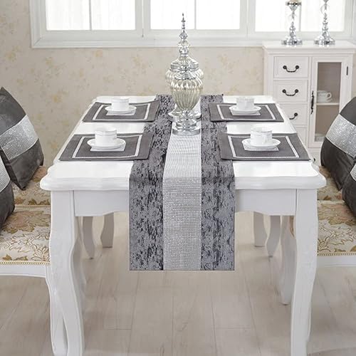 Miniatura 8 de HALOVIE Camino de mesa glamuroso de 13 x 108 pulgadas con tira de diamantes, mesa rectangular de comedor para el hogar, cocina, fiesta, boda,