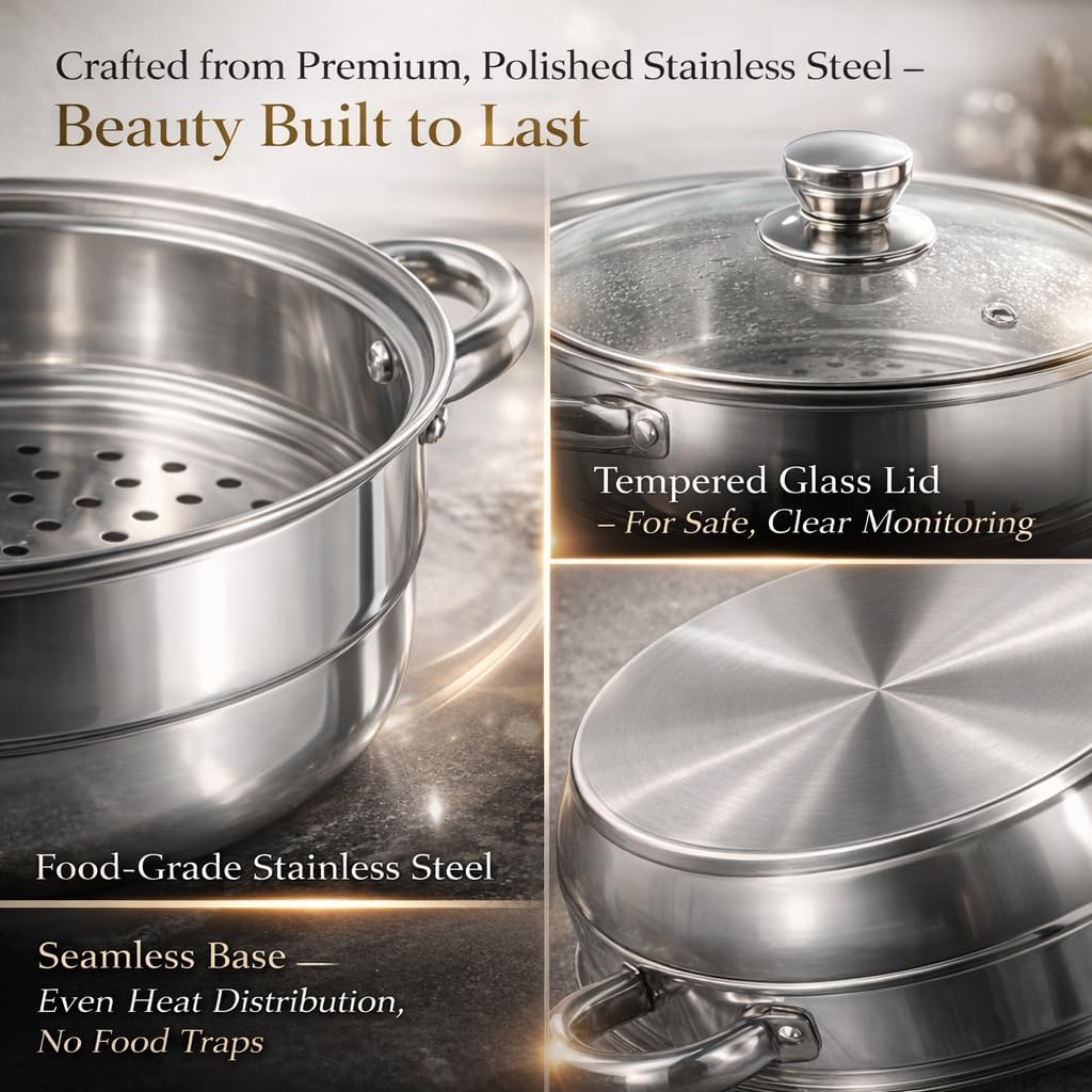 27cm/11in 2-Layer Steamer Steamer Pot, 2-Layer Steamer Pot Stainless Steel Cookware Cooker Vegetables Eggs Steaming Shrimp Food Double Boiler Soup Steaming Cookware, YDuupxevow2ha3sp7
