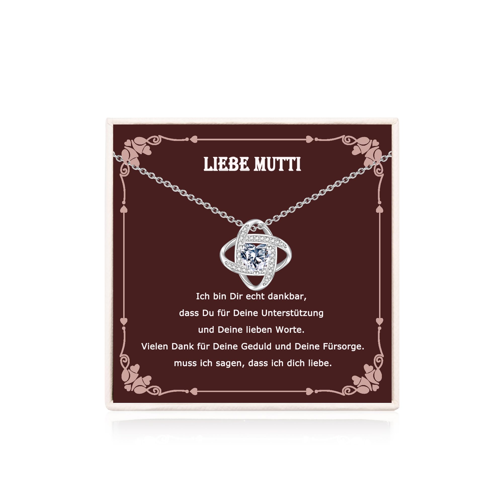 USEEDOVIA Kette Geschenke für Frau/Freundin/Schwester/beste Freundin/Oma/Tochter/Mama, Kette 40cm mit Anhänger Herz AAA Zirkonia Weiß Vergoldet Halskette Wasserfest mit Karte und Geschenkbox