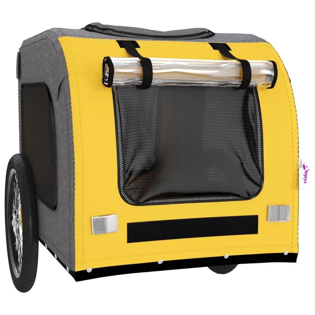 Homgoday Remolque de bicicleta para animales amarillo y gris Oxford y hierro, mueble carro para perro, carro para bicicleta, carro para perros, transportín perro bicicleta modelo 93840